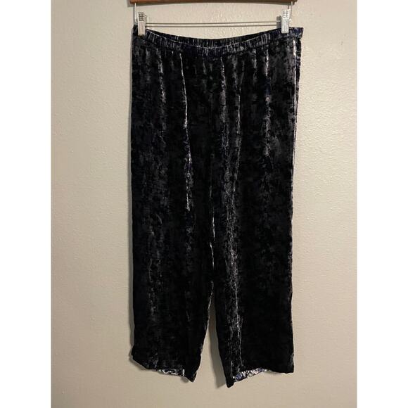 Eileen Fisher Womens Pants Small Blue Velvet Silk Blend Pull On Wide Leg Ankle - Picture 1 of 8
